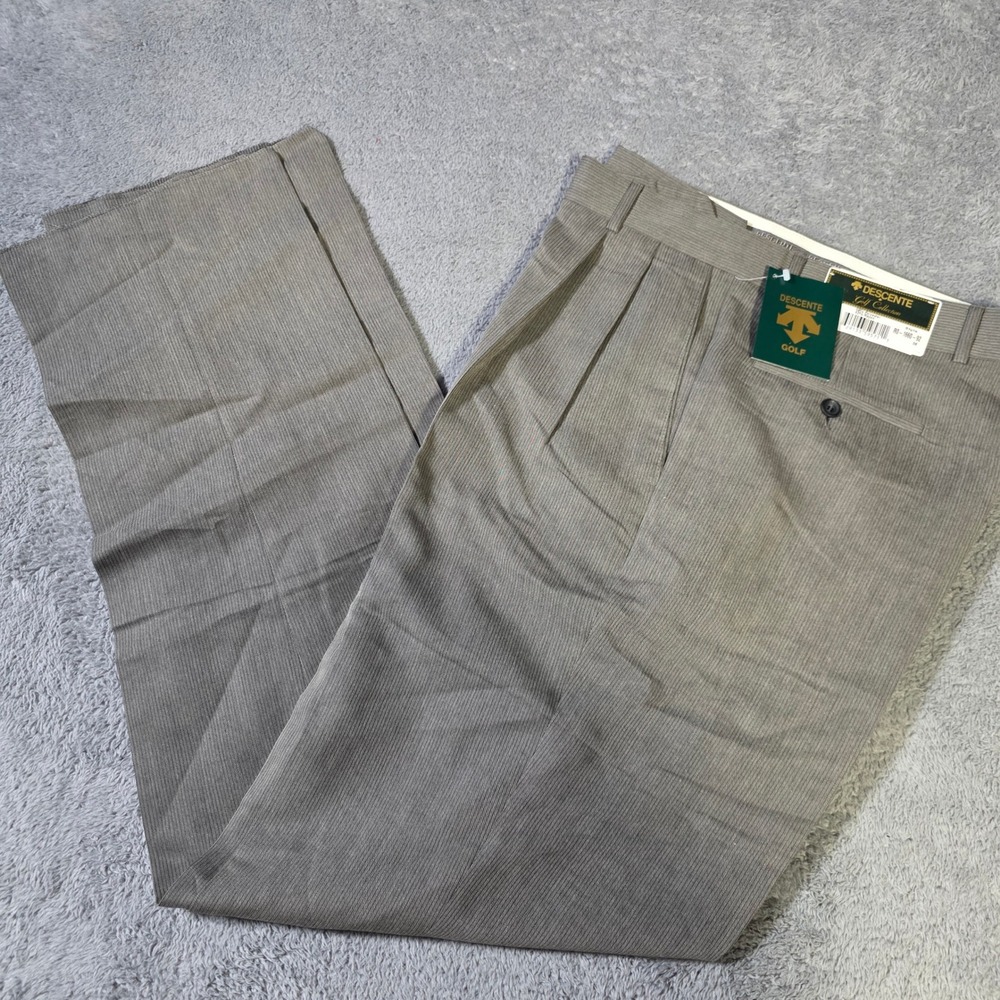Descente‎ Mens 36 Golf Collection Pants Grey Pleated Micro Stripe R0-1660-92